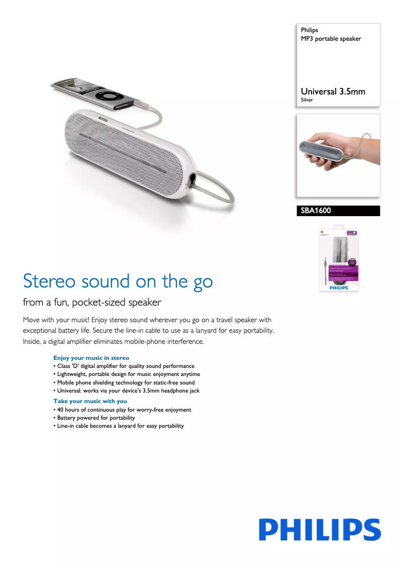 Page 1 de la notice Brochure Philips SBA1600