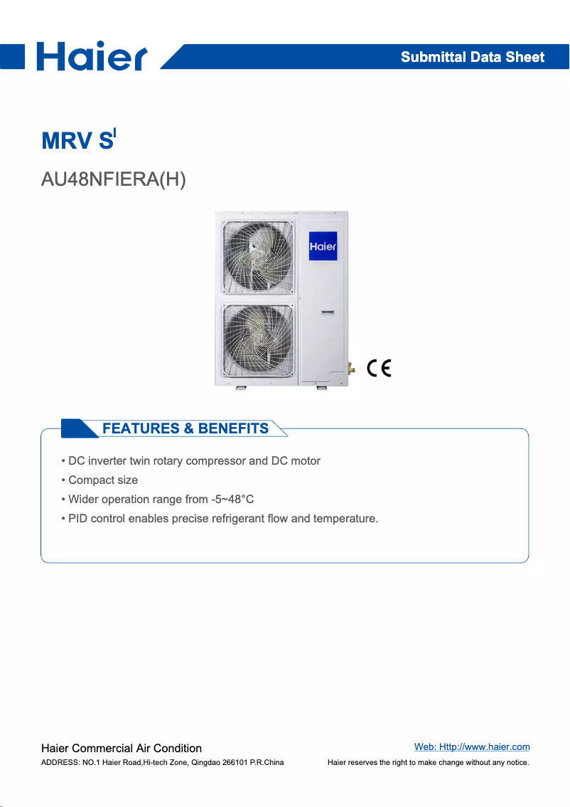 Page 1 de la notice Manuel utilisateur Haier AU48NFIERA(DC)
