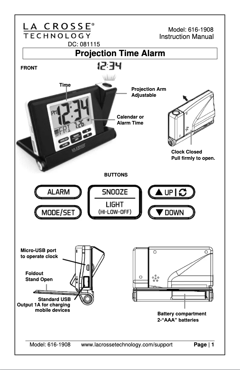 Page 1 de la notice Manuel utilisateur La Crosse Technology 616-1908