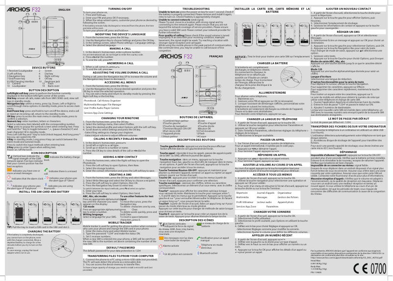 Page 1 de la notice Guide de démarrage rapide Archos F32