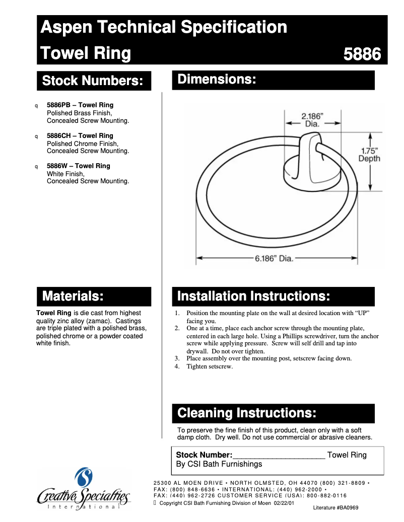 Page 1 de la notice Manuel utilisateur Moen Aspen 5886CH
