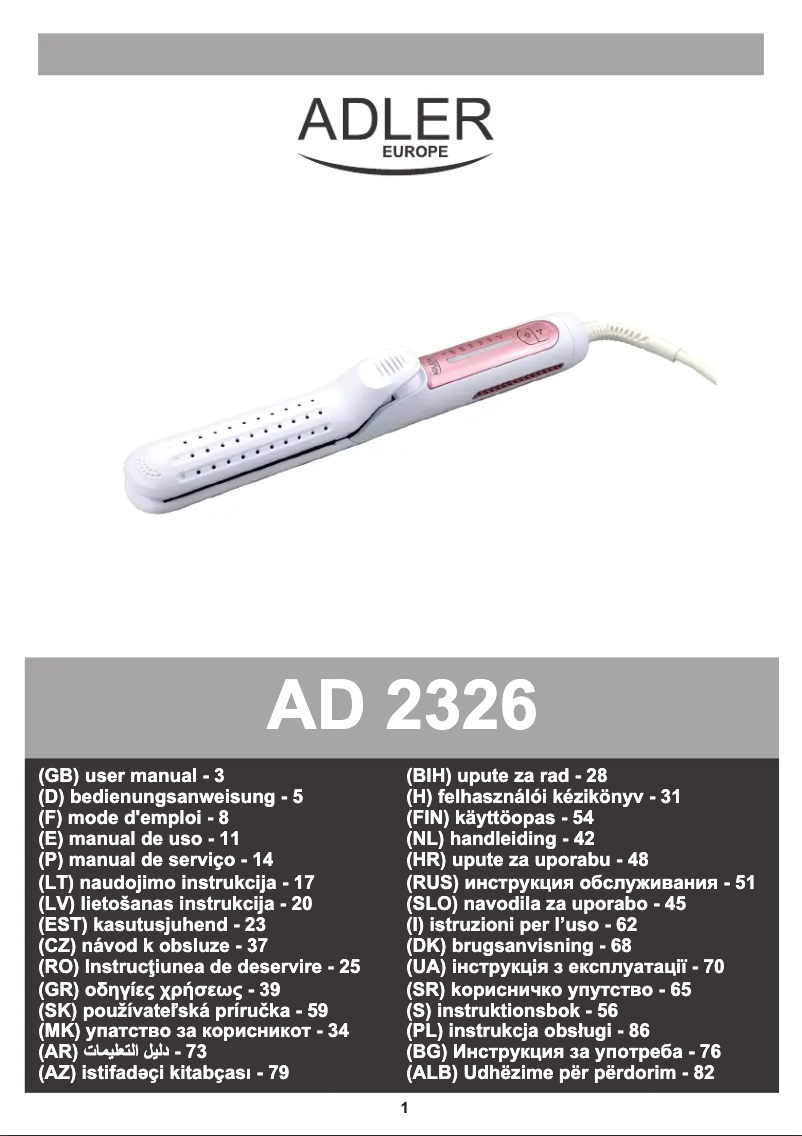 Page 1 de la notice Manuel utilisateur Adler AD 2326