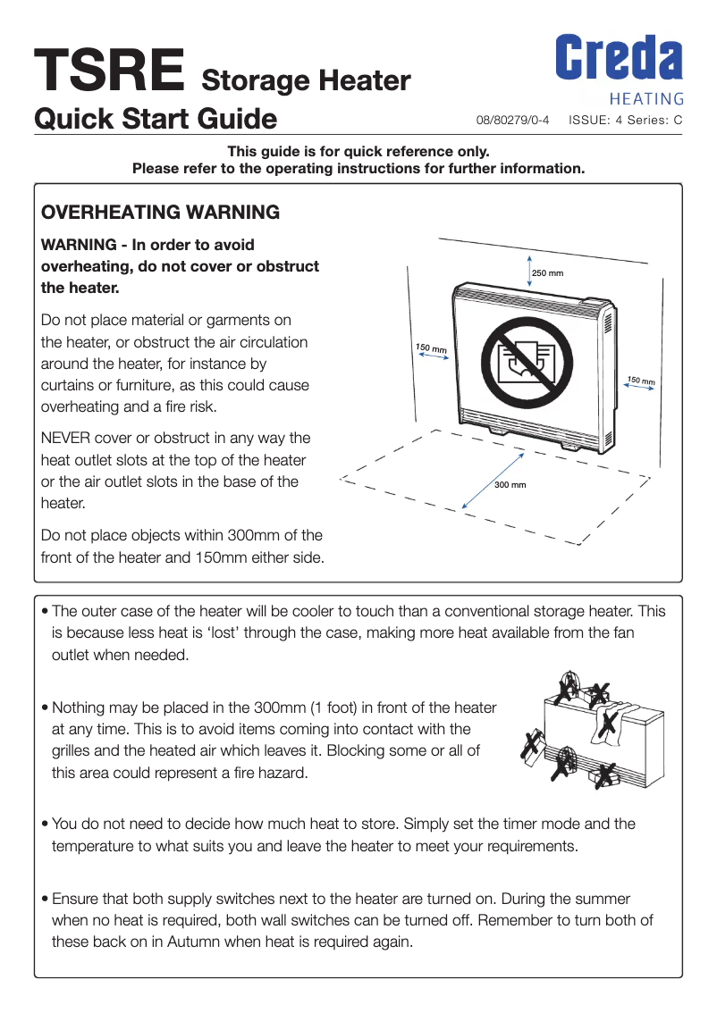 Page 1 de la notice Guide de démarrage rapide Creda TSRE070