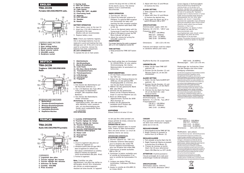 Page n°1 - Manuel utilisateur Roadstar TRA-2415N