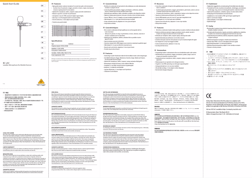 Page 1 de la notice Manuel utilisateur Behringer BC LAV