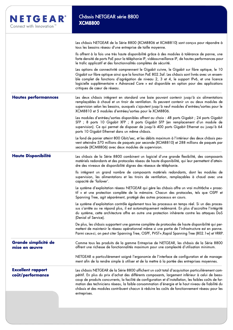 Page 1 de la notice Fiche technique Netgear XCM8806