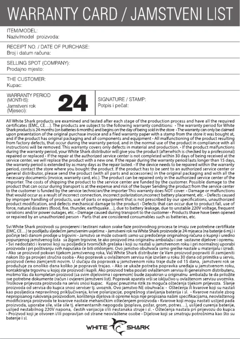 Page 1 de la notice Manuel utilisateur White Shark Tamma GBT-58