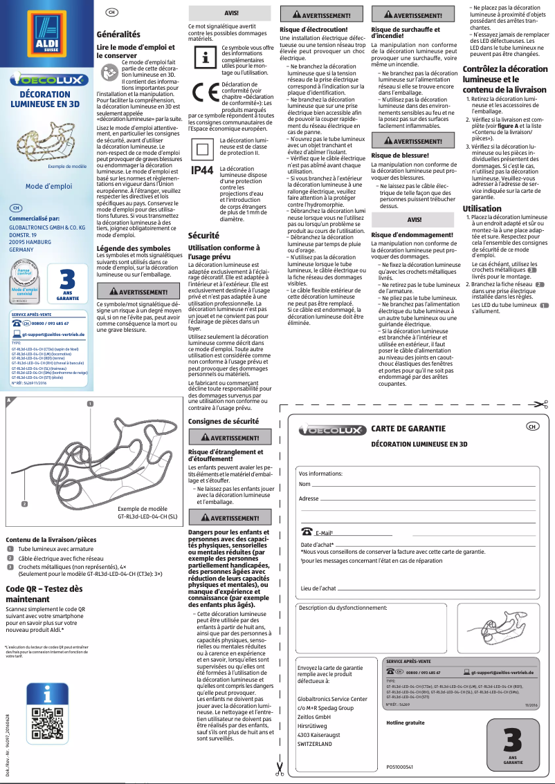 Page 1 de la notice Manuel utilisateur Oecolux GT-RL3d-LED-04-CH