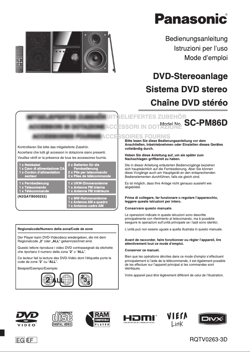 Page 1 de la notice Manuel utilisateur Panasonic SC-PM86D