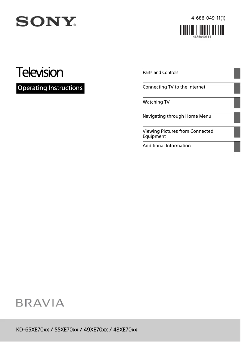 Page 1 de la notice Manuel utilisateur Sony Bravia KD-XE7002