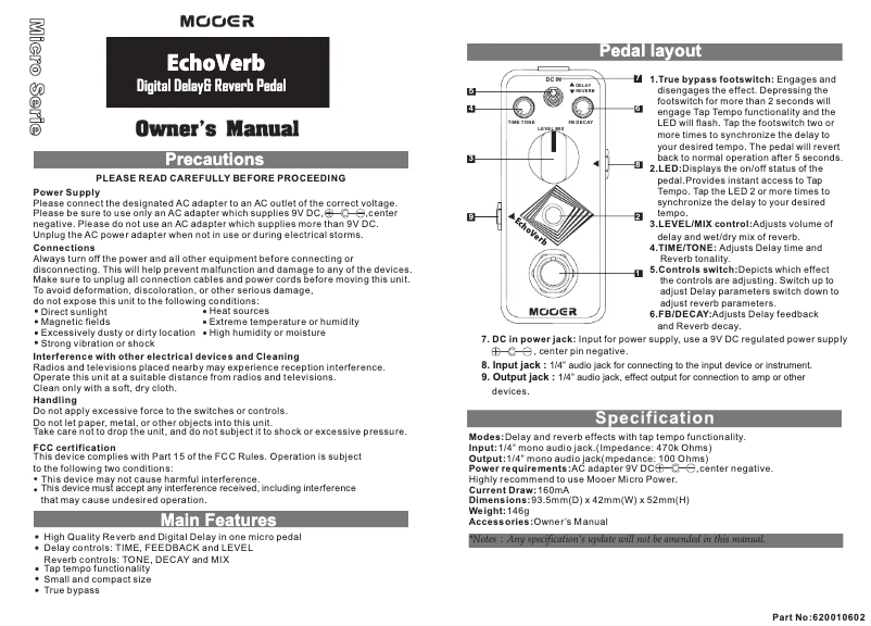 Page 1 de la notice Manuel utilisateur Mooer Echoverb