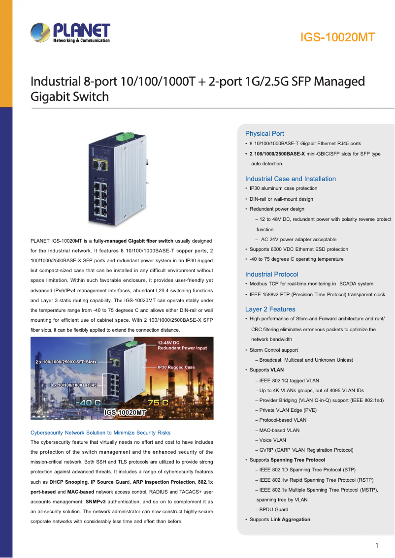 Page n°1 - Fiche technique Planet IGS-10020MT