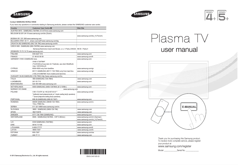 Page n°1 - Manuel utilisateur Samsung PS60F5000AW