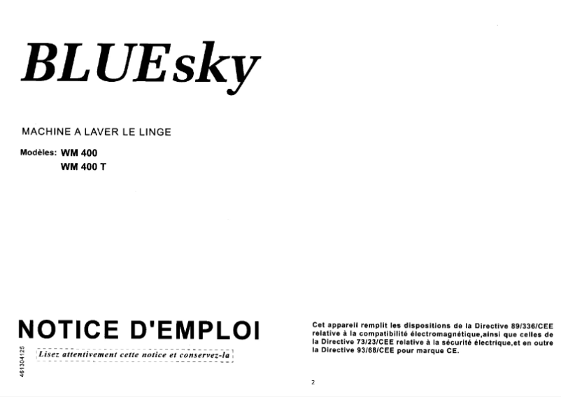 Page 1 de la notice Manuel utilisateur Bluesky WM 400