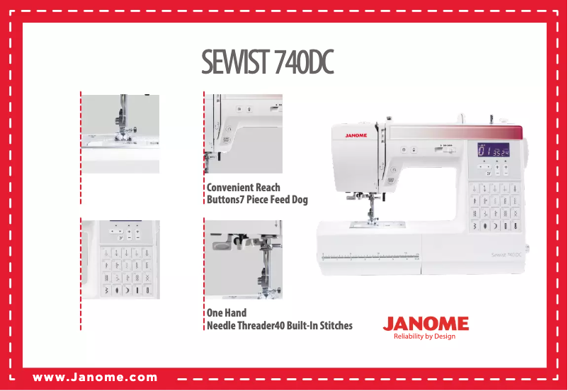 Page 1 de la notice Fiche technique Janome Sewist 740DC