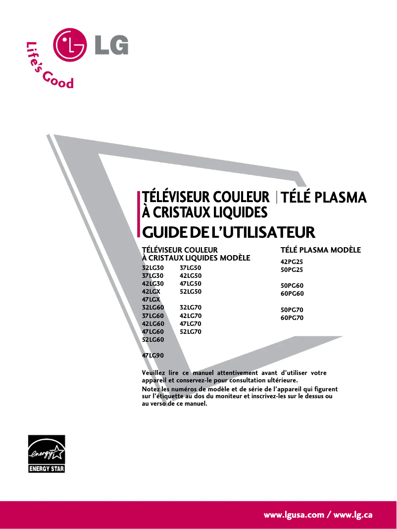 Page 1 de la notice Manuel utilisateur LG 37LG50