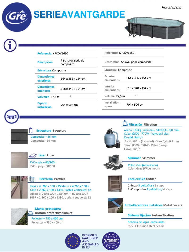 Page 1 de la notice Fiche technique Gre KPCOV6650