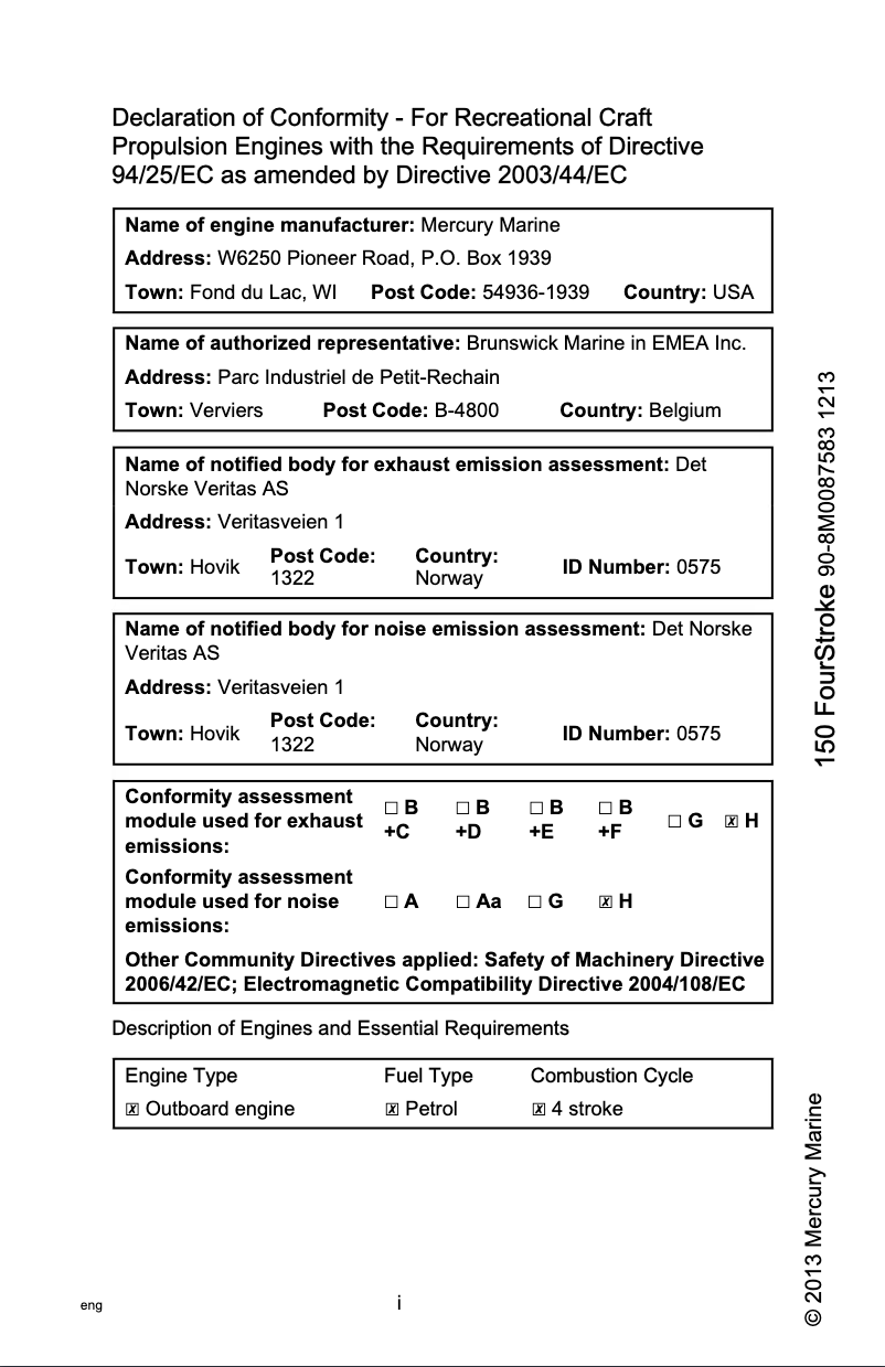 Image de la première page du manuel de l'appareil 150 Fourstroke (2014)