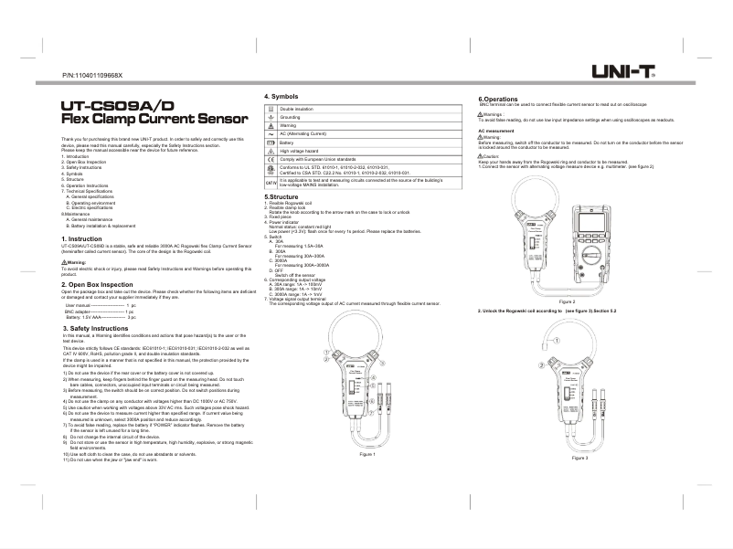 Page n°1 - Manuel utilisateur Uni-T UT-CS09D