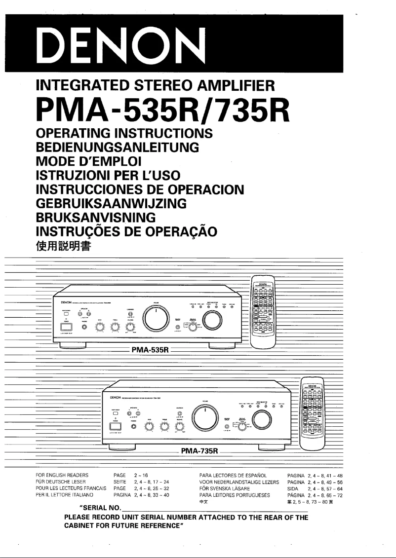 Page 1 de la notice Manuel utilisateur Denon PMA-735R