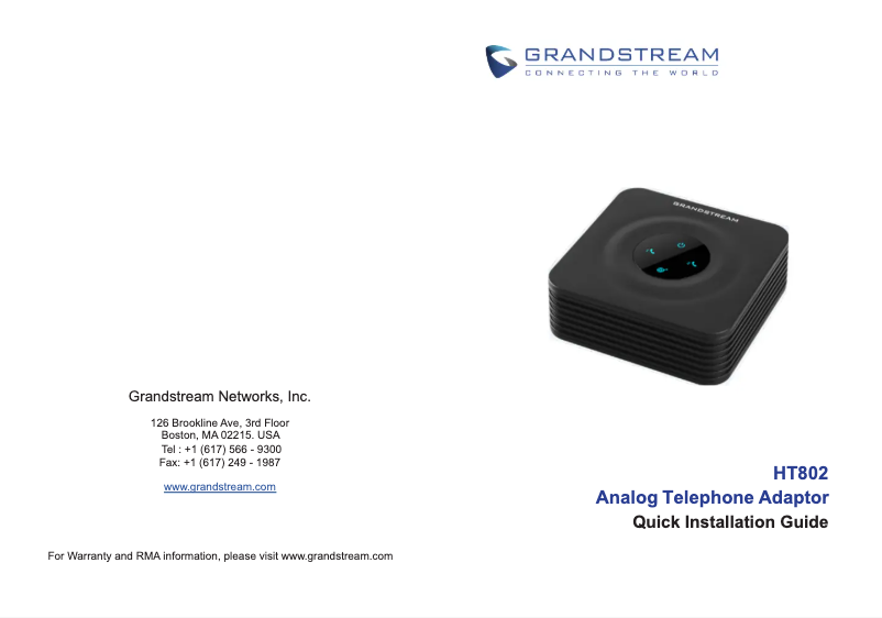 Page n°1 - Guide de démarrage rapide Grandstream HT802
