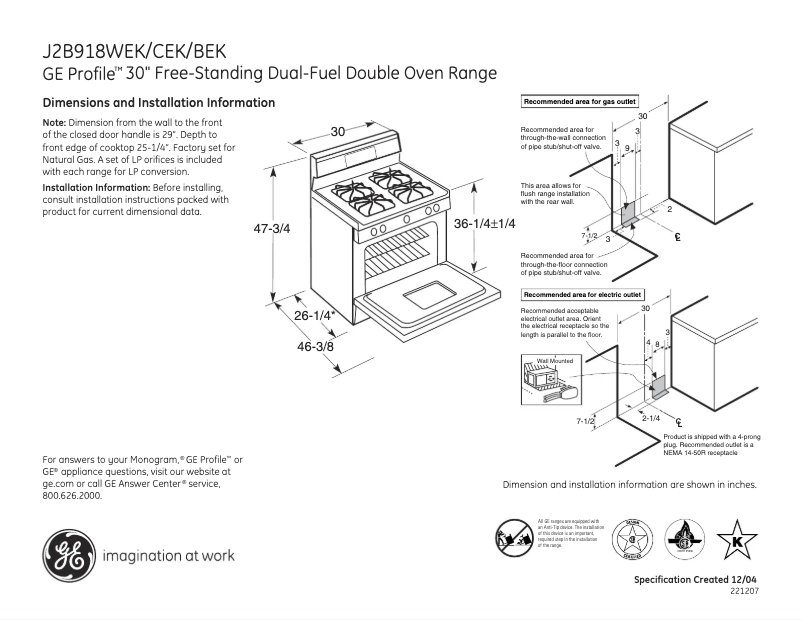 Page n°1 - Fiche technique GE Profile J2B918WEKWW
