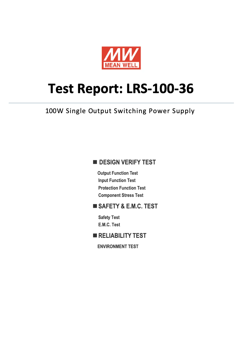 Page n°1 - Fiche technique Mean Well LRS-100-36