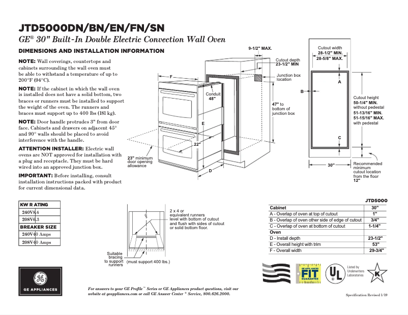 Page 1 de la notice Fiche technique GE JTD5000ENES