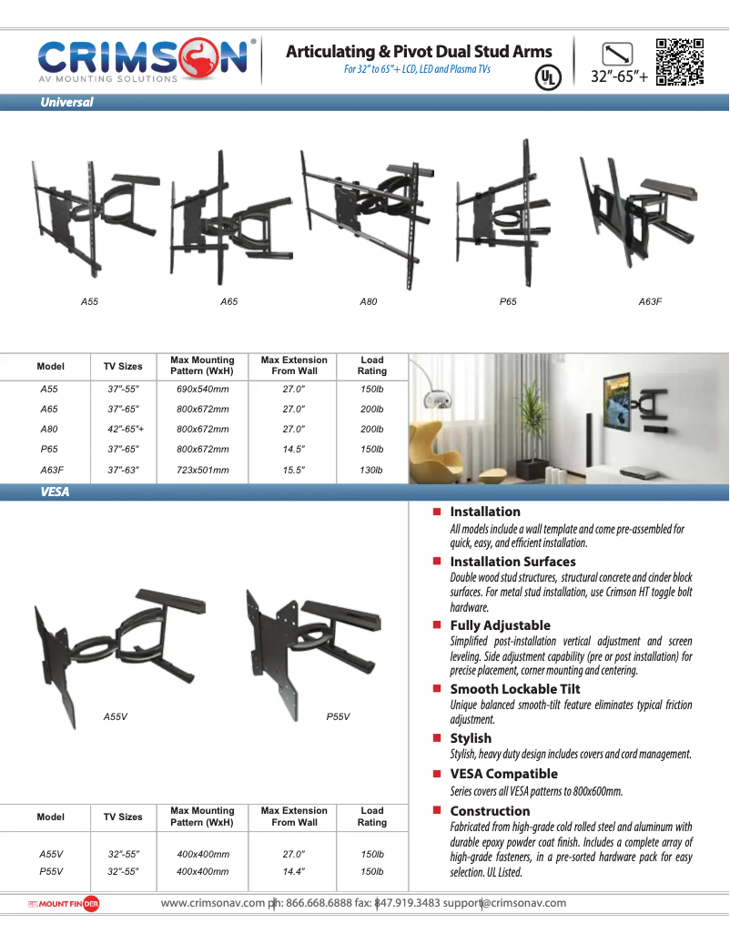 Page 1 de la notice Fiche technique Crimson A55