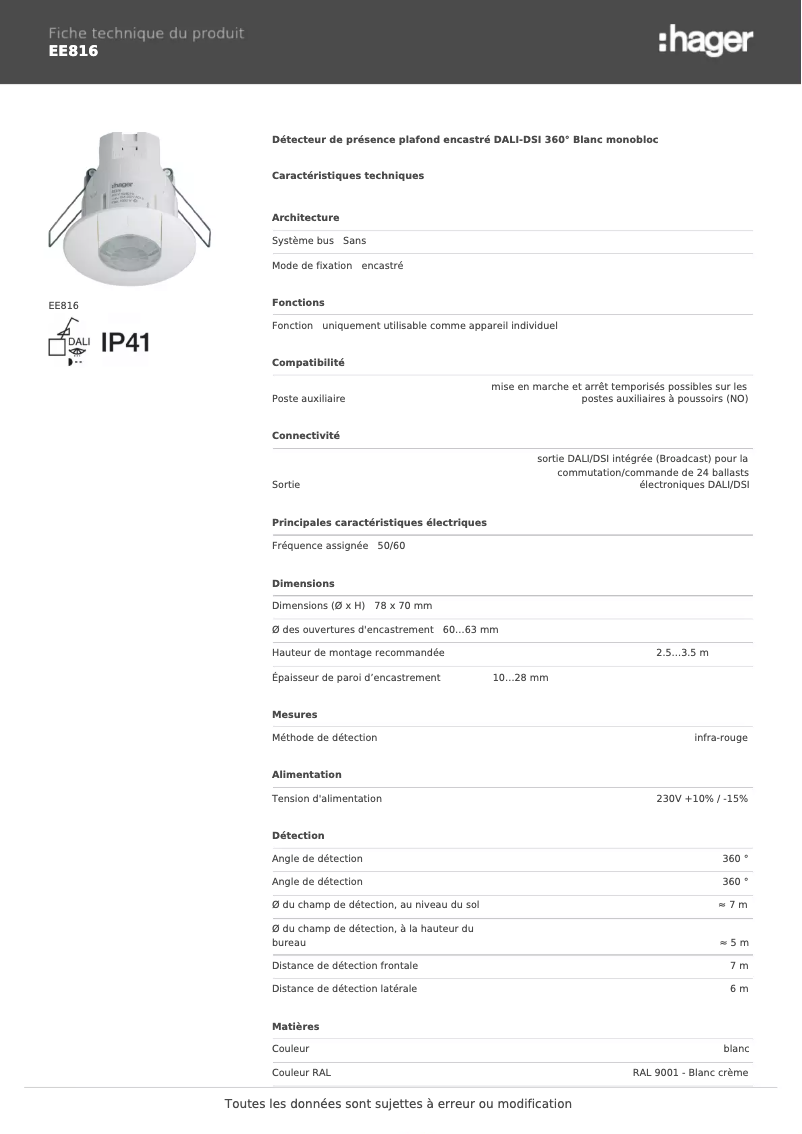 Image de la première page du manuel de l'appareil EE816