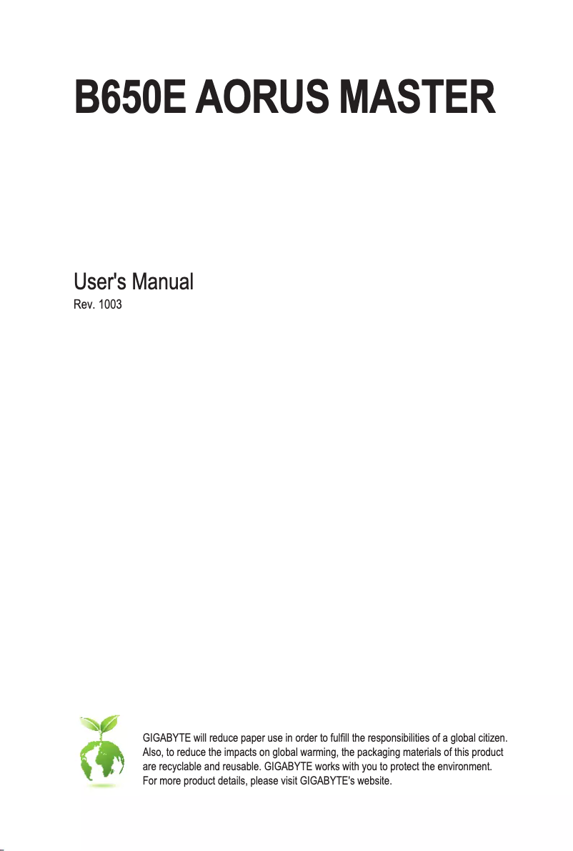 Page 1 de la notice Manuel utilisateur Gigabyte B650E AORUS MASTER