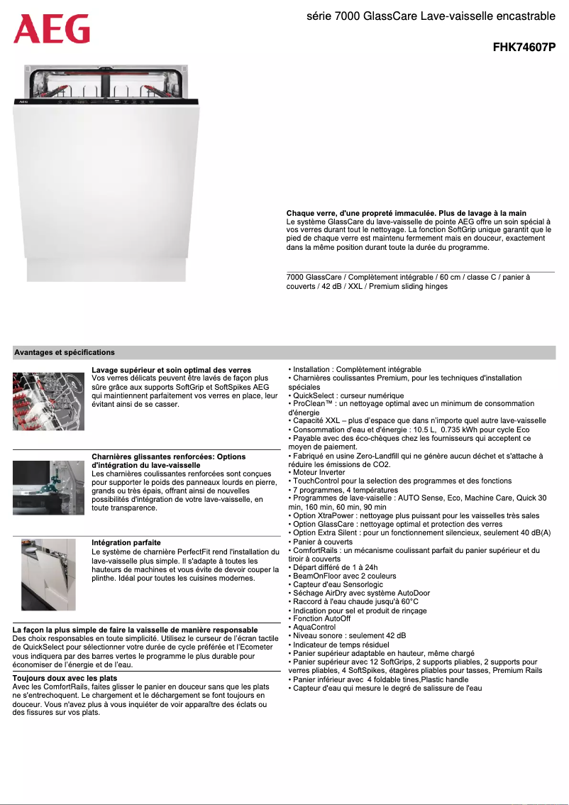 Página 1 del manual Ficha técnica AEG FHK74607P