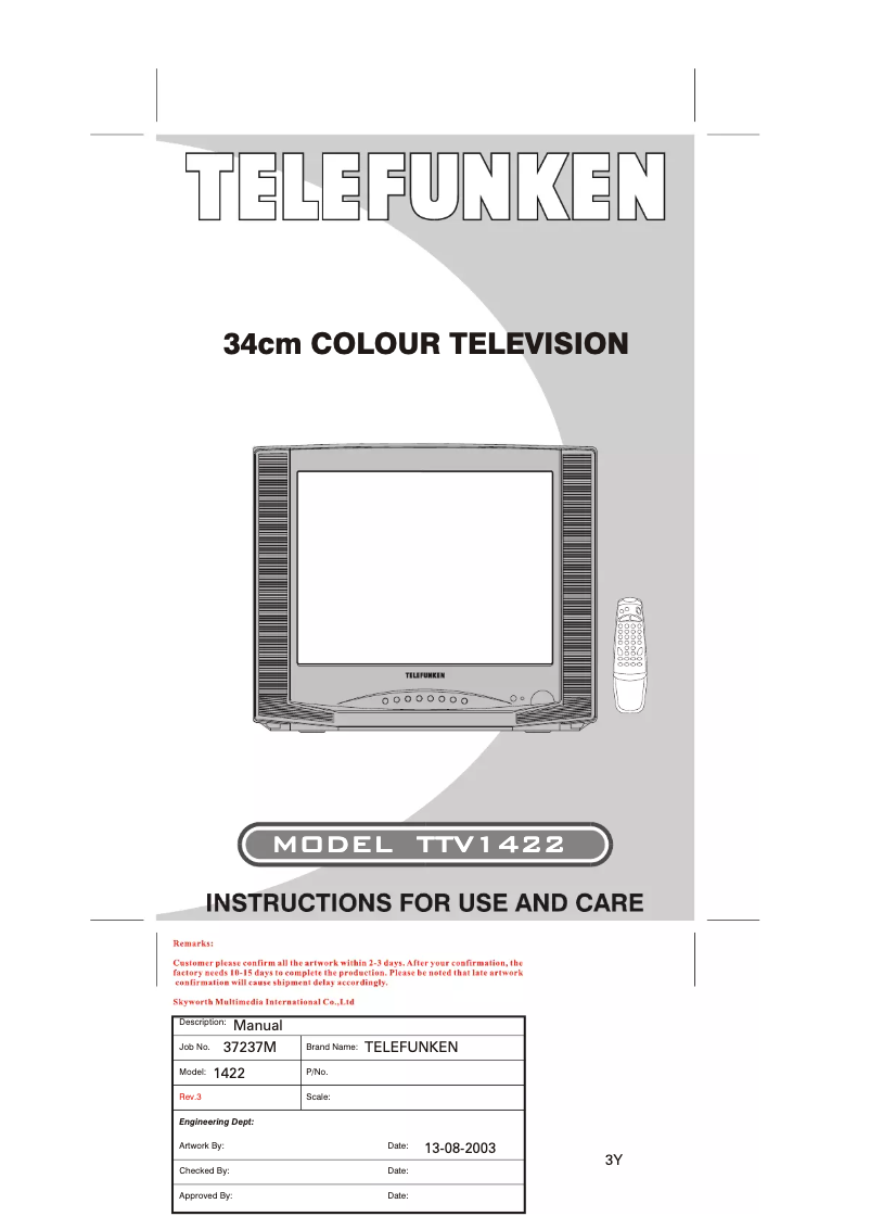 Page n°1 - Manuel utilisateur Telefunken TTV1422