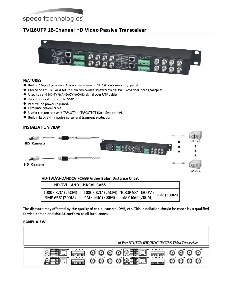 Image de la première page du manuel de l'appareil TVI16UTP