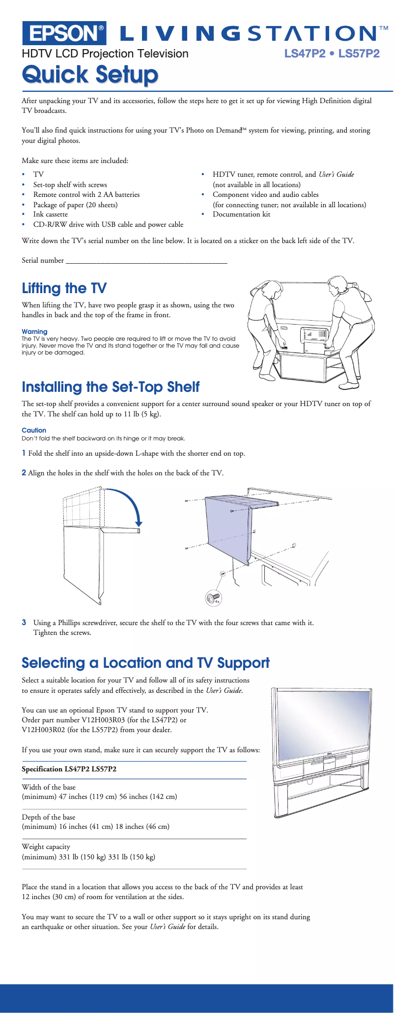 Page 1 de la notice Guide de démarrage rapide Epson Livingstation LS47P2