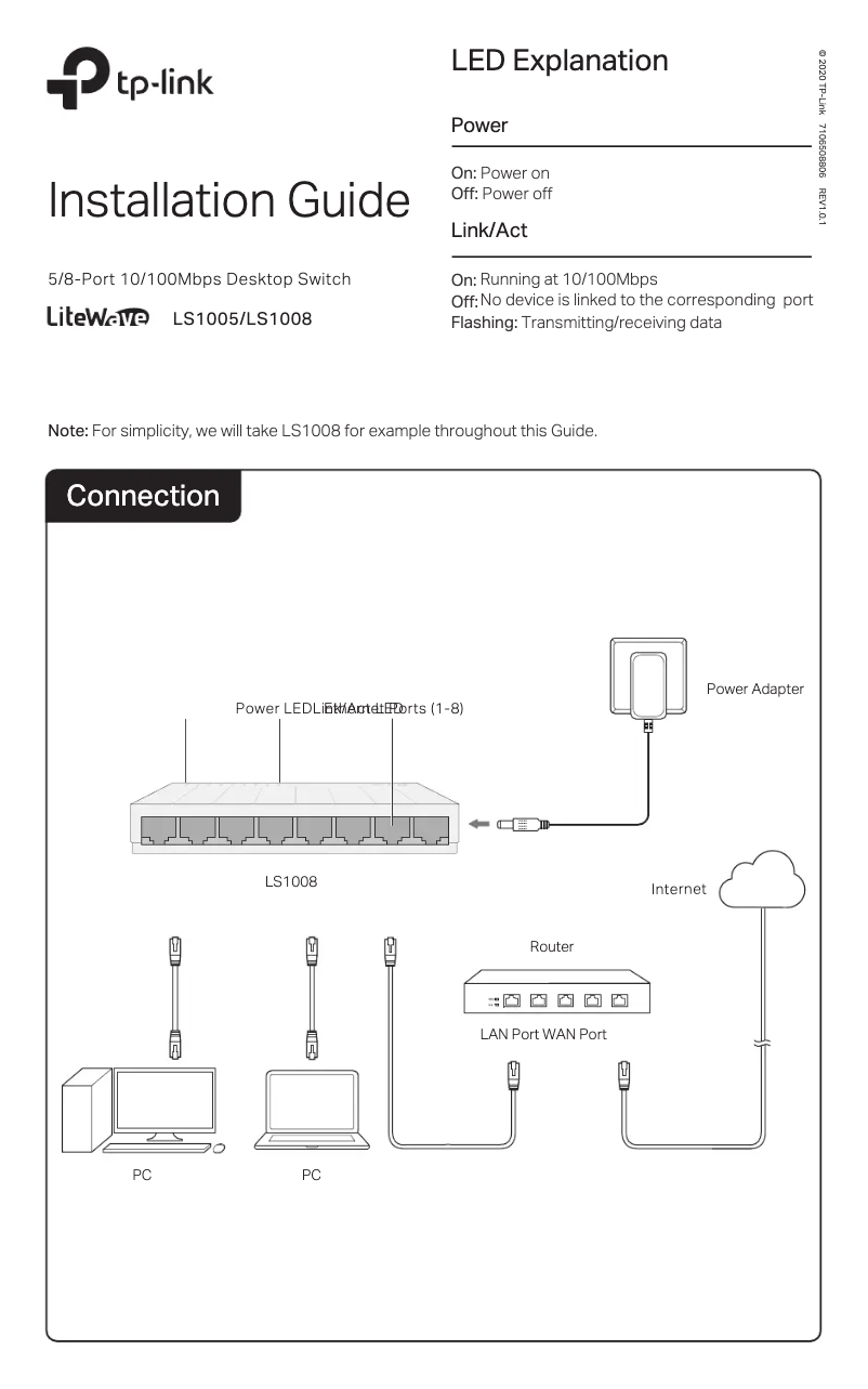 Page 1 de la notice Guide d'installation TP-Link LiteWave LS1005