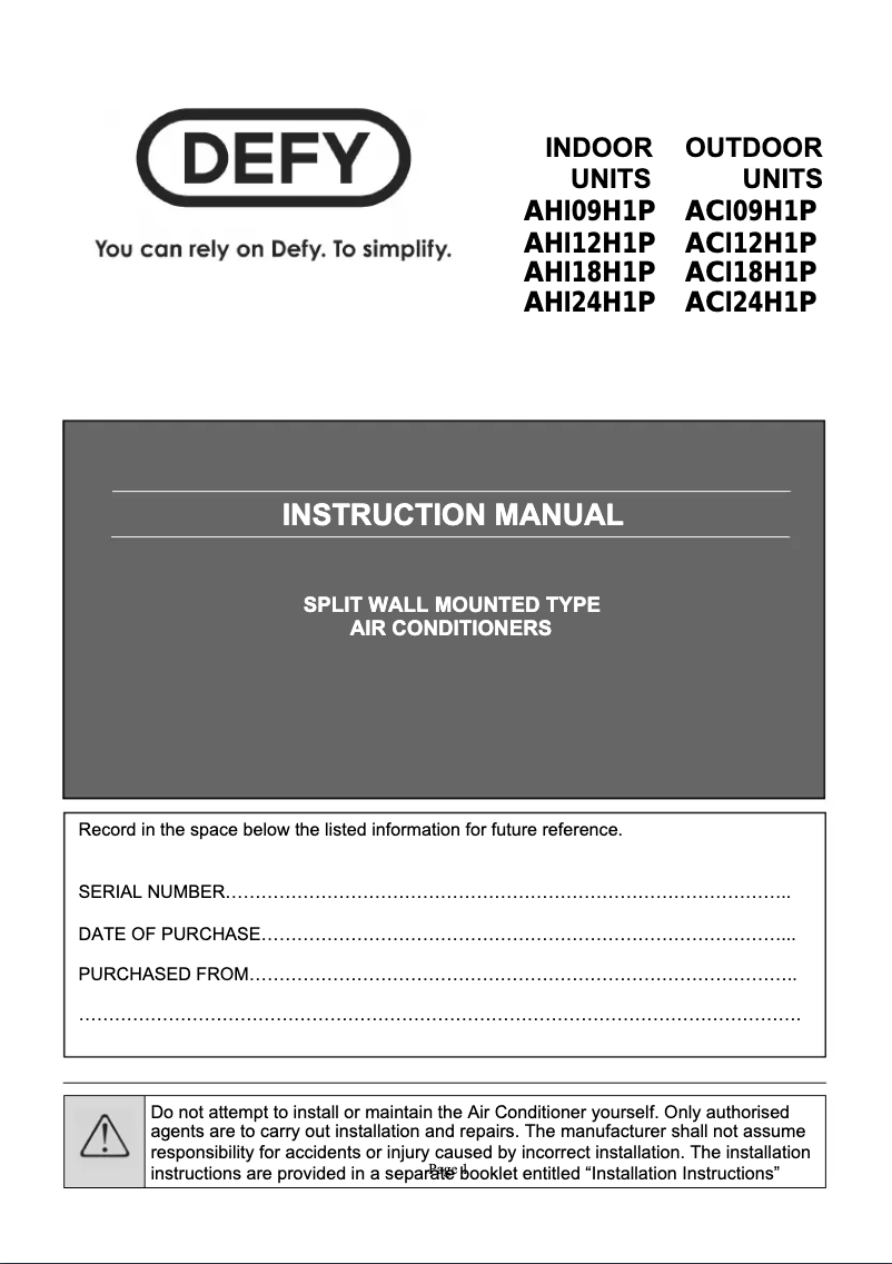 Page n°1 - Manuel utilisateur Defy ACI09H1P