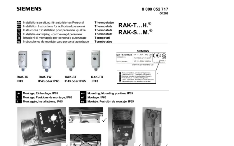 Page 1 de la notice Manuel utilisateur Siemens RAK-TW