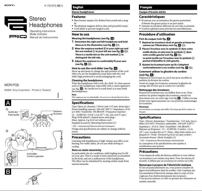 Página 1 del manual Manual de usuario Sony MDR-PQ5