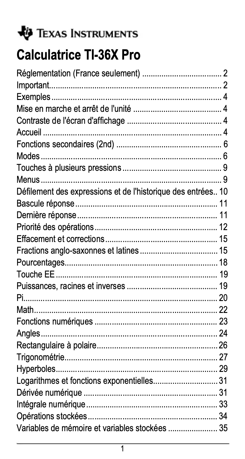 Page n°1 - Manuel utilisateur Texas Instruments TI-36X Pro