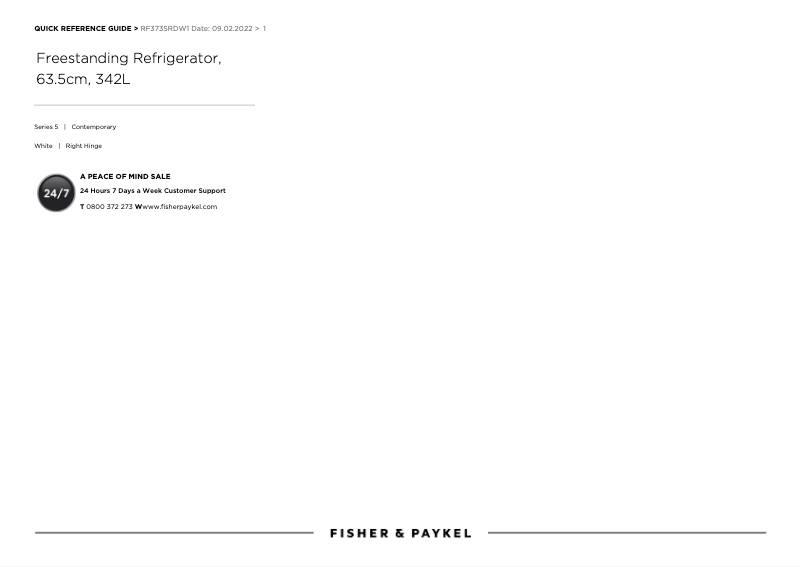 Page n°1 - Manuel utilisateur Fisher & Paykel RF373SRDW1