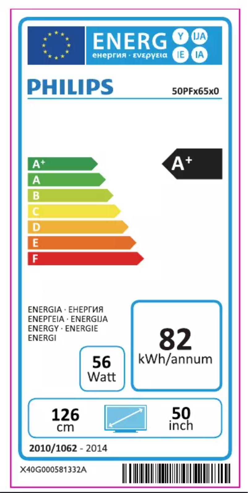 Page n°1 - Label énergétique Philips 6500 series 50PFK6510