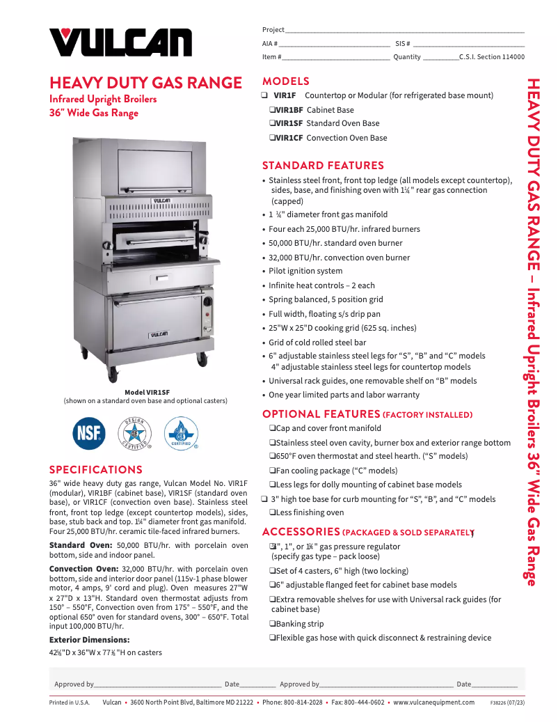 Page 1 de la notice Fiche technique Vulcan VIR1CF