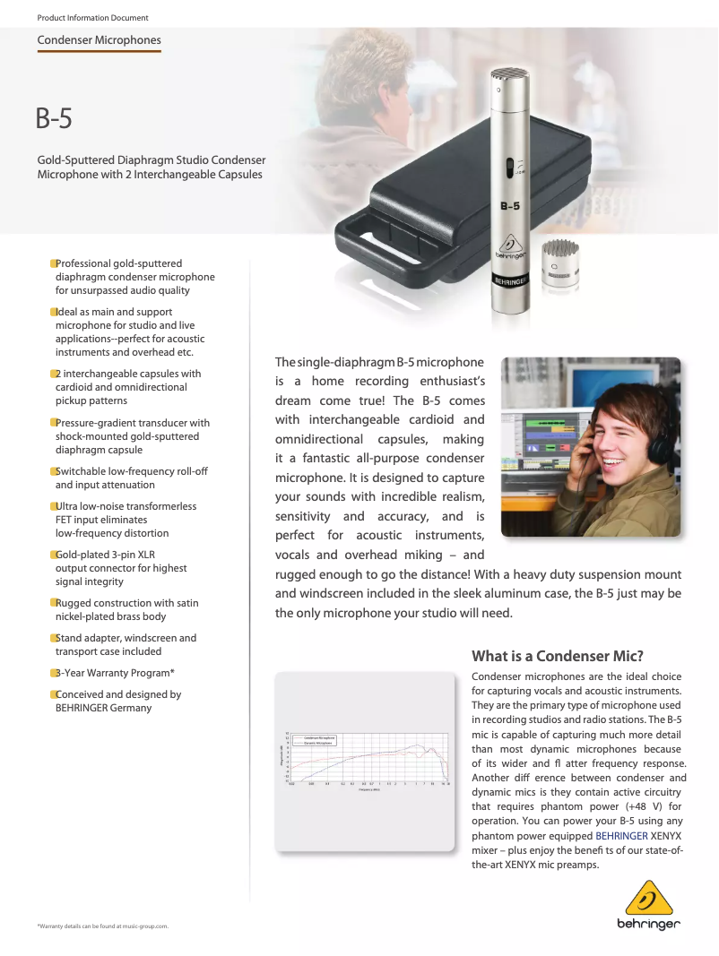 Page 1 de la notice Fiche technique Behringer B-5