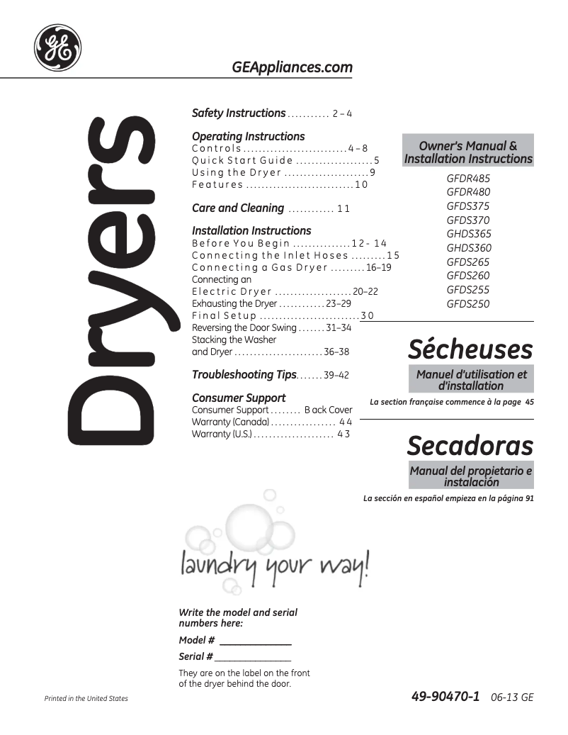 Page n°1 - Instructions / montage GE GFDR485GFMC