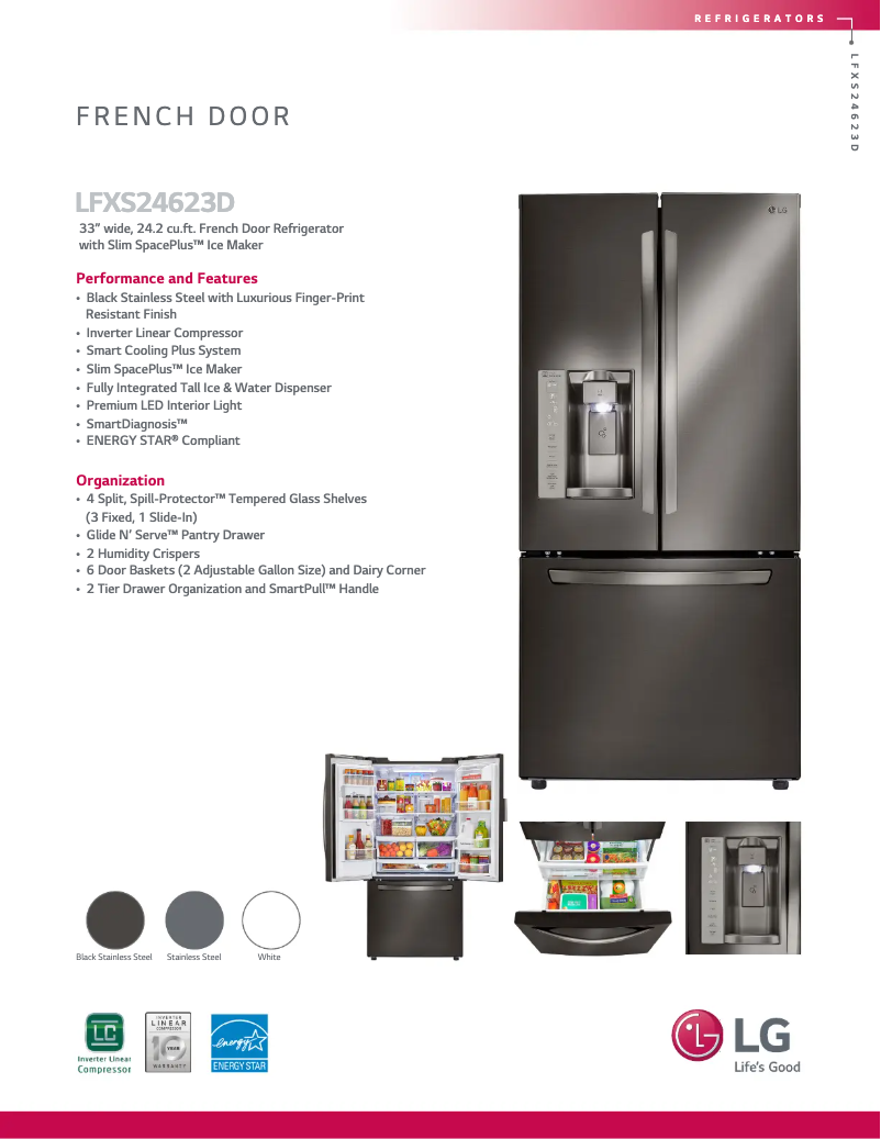 Page 1 de la notice Fiche technique LG LFXS24623D