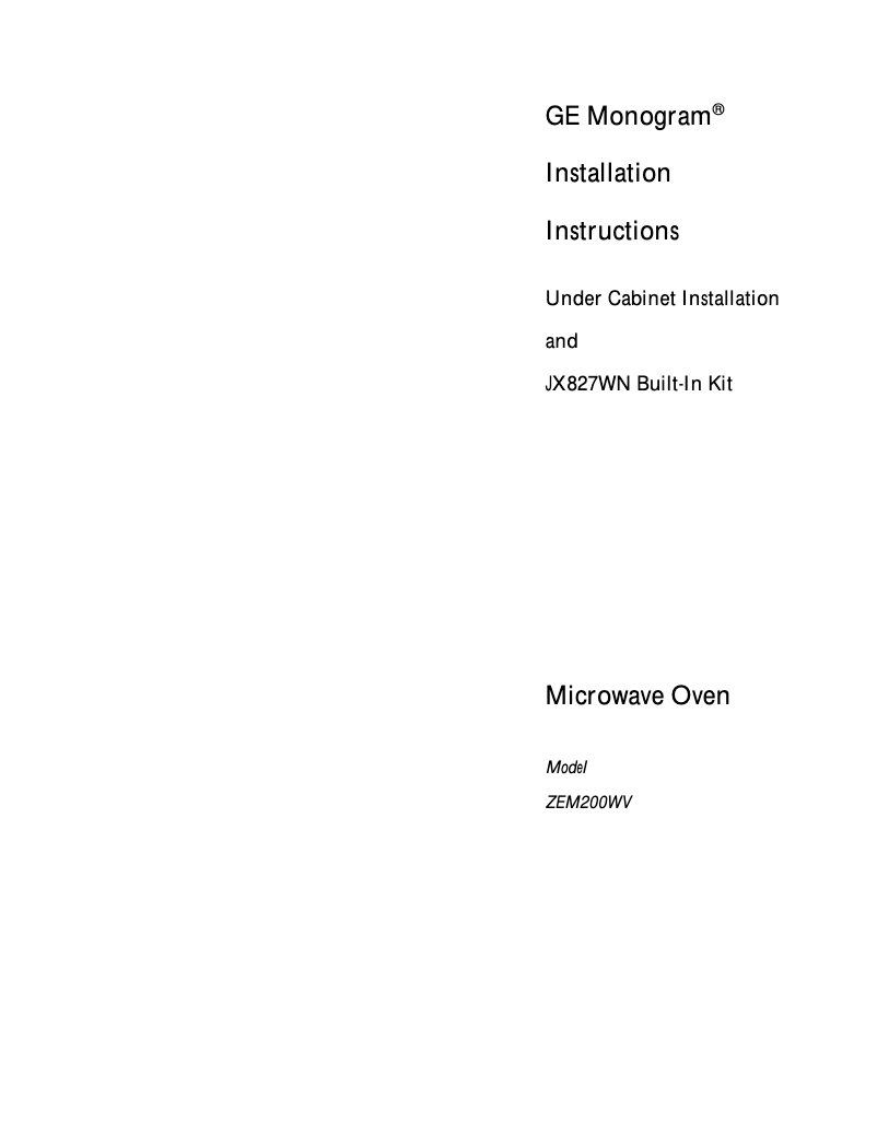 Page 1 de la notice Guide d'installation GE ZEM200WV
