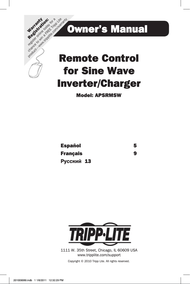 Page n°1 - Manuel utilisateur Tripp Lite APSRMSW