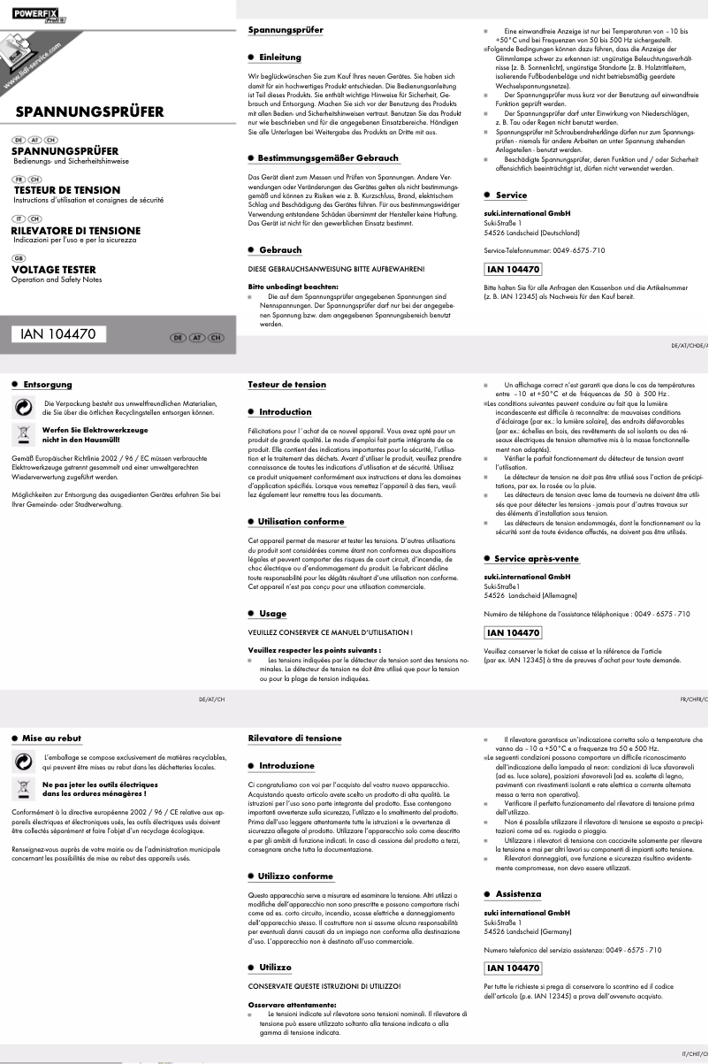 Page n°1 - Manuel utilisateur Powerfix IAN 104470