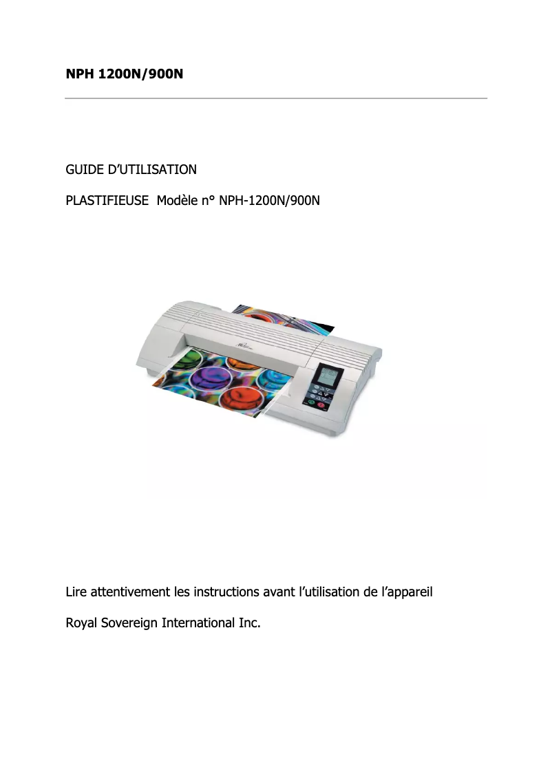 Page 1 de la notice Manuel utilisateur Royal Sovereign NPH-900N